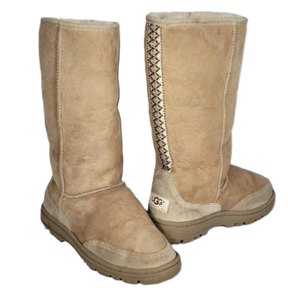 UGG Australia - Ultra Tall Revival Shearling Leather Boot w/Braid Back #5245 EUC